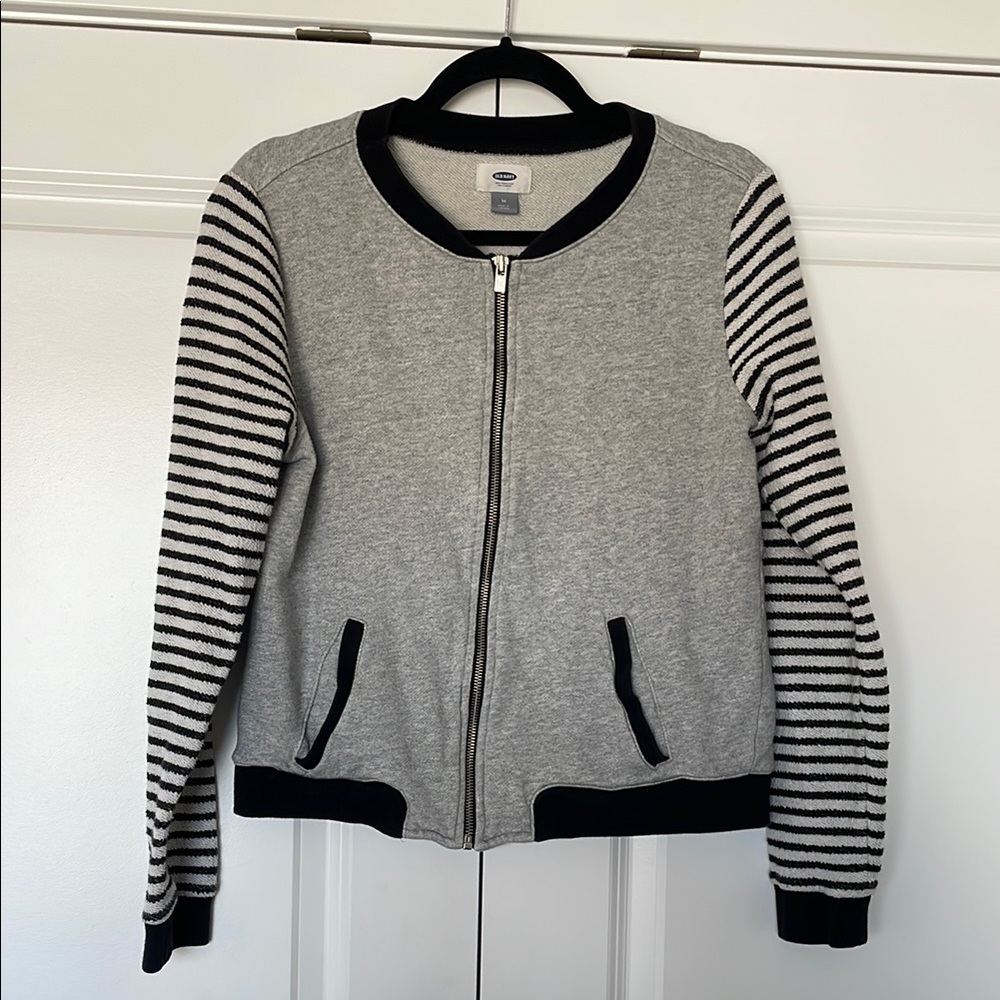 Old Navy Gray and Black Striped Bomber Jacket